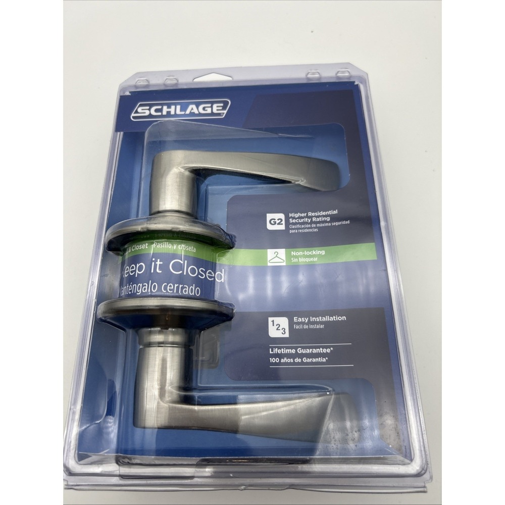 Schlage Merano Passage Hall/Closet Door Handle Non Locking Lever Satin Nickel